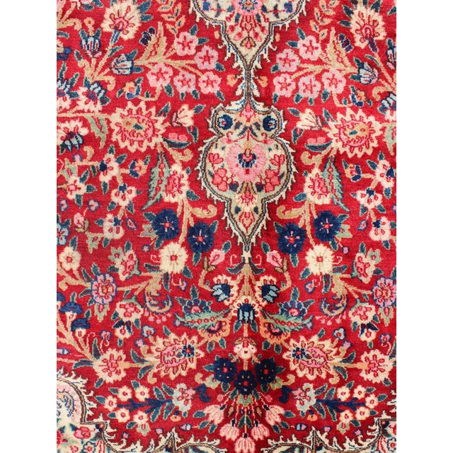 Mid 20th Century Vintage Mashad Rug With Floral Medallion Design in Red and Cream For Sale - Image 5 of 11