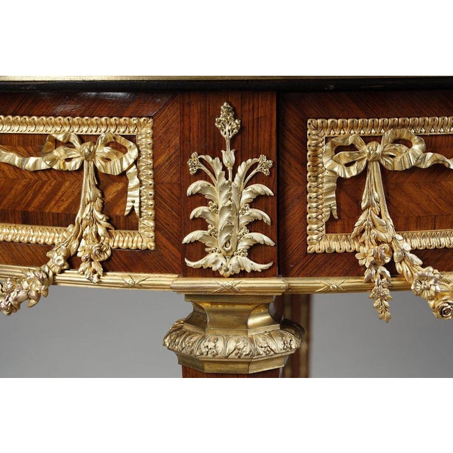 Metal Louis XVI Marquetry and Gilt Bronze Pedestal Table with Marble Top, 1880s For Sale - Image 7 of 18