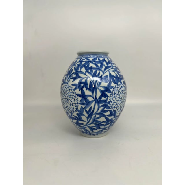 Blue Vintage Japanese Blue and White Floral Bamboo Decorated Vase For Sale - Image 8 of 8