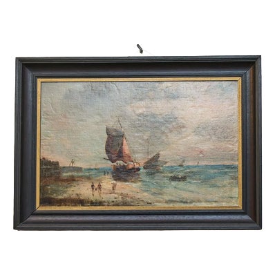 Dutch School Artist, Fishing Boats on the Beach, Oil on Wood Panel, Framed For Sale