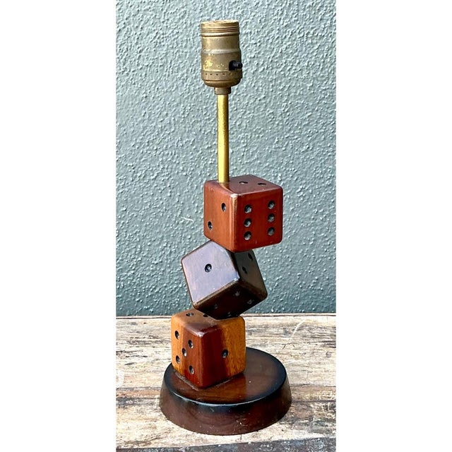 Coffee Vintage Wood Dice Desk Lamp For Sale - Image 8 of 12