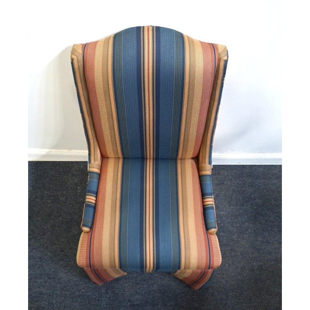 Navy Blue Pennsylvania House Navy Blue, Rust & Beige Stripe Upholstered Skirted Dining Side Chair For Sale - Image 8 of 11