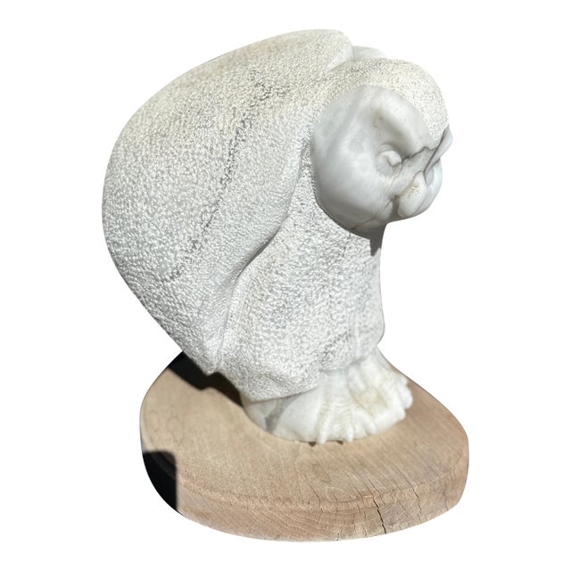 Substantial Hand-Carved Marble Owl Sculpture by Frank McGuire, Taos, New Mexico For Sale