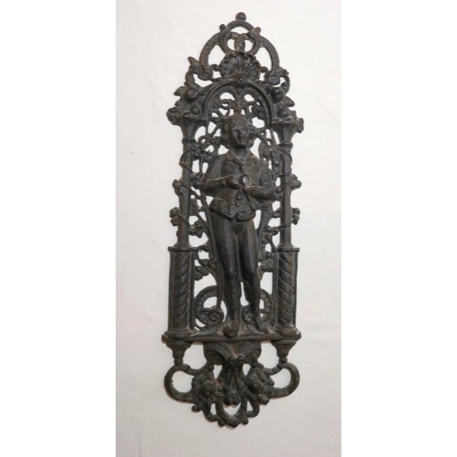 Antique Ornate Figural Heavy Cast Iron Relief Man Smoking Pipe Wall Plaque Art For Sale - Image 10 of 12