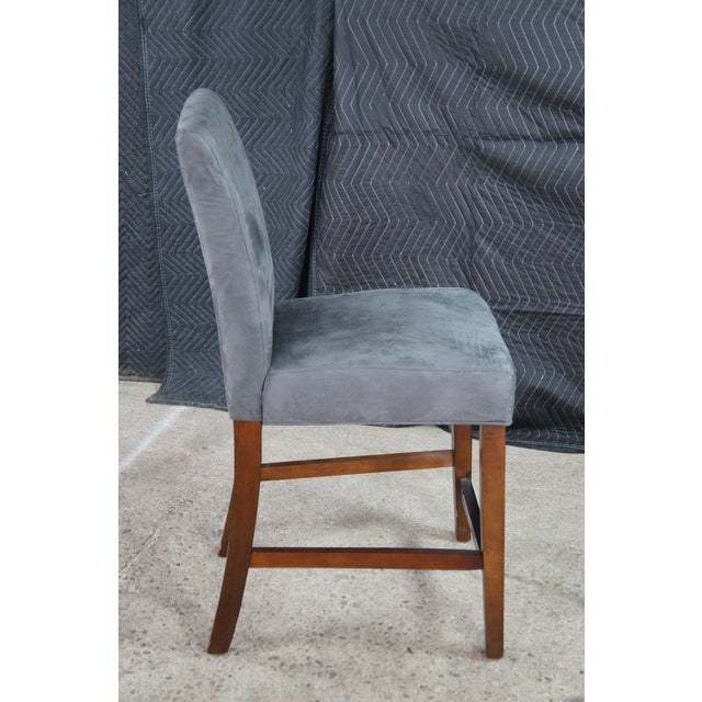 2010s 4 American Signature Modern Grey Counter Height Bar Stools Mahogany Finish For Sale - Image 5 of 9
