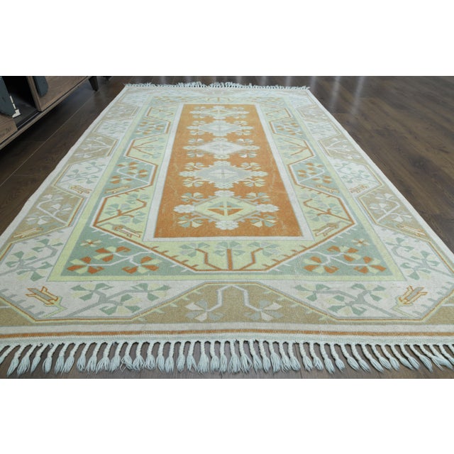 Tribal 1970s Vintage Turkish Handmade Wool & Cotton Orange Area Rug For Sale - Image 3 of 11