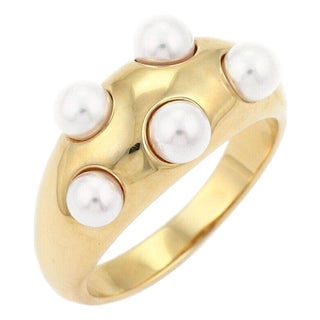 Mid 20th Century Mikimoto 5 Akoya Pearls 18k Yellow Gold Dome Band Ring - Size 7.5 For Sale