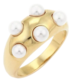 Mid 20th Century Mikimoto 5 Akoya Pearls 18k Yellow Gold Dome Band Ring - Size 7.5