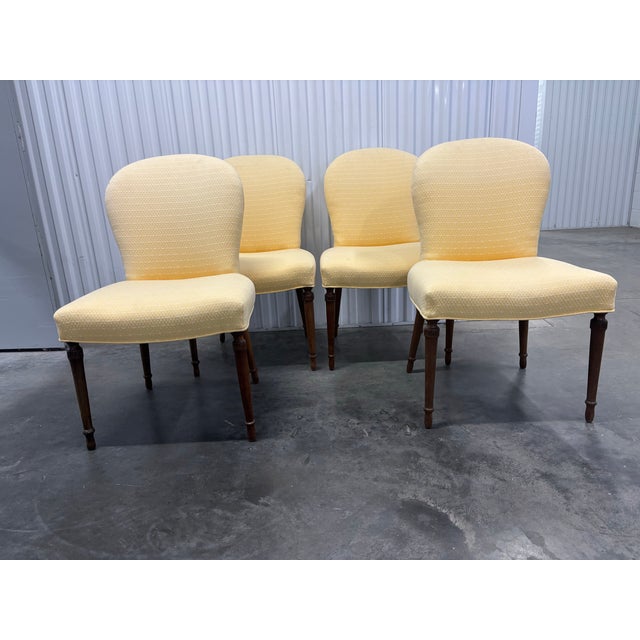 Elegant Set of 4 Vintage Yellow Upholstered Game/ Dining Chairs For Sale In Chicago - Image 6 of 15