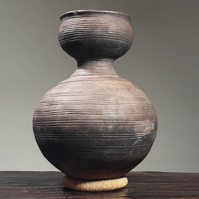 Tribal Antique African Nupe Gourd Form Clay Vessel/Tribal Art/Folk Art For Sale - Image 3 of 10