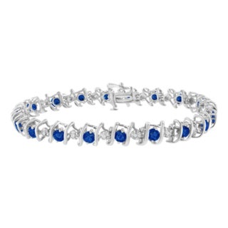 .925 Sterling Silver,Lab-Grown Gemstone and 4 Cttw Round Diamond Tennis Bracelet (H-I Color, I1-I2 Clarity) Created Blue Sapphire,September Birthstone For Sale