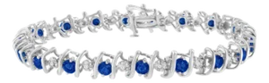 .925 Sterling Silver,Lab-Grown Gemstone and 4 Cttw Round Diamond Tennis Bracelet (H-I Color, I1-I2 Clarity) Created Blue Sapphire,September Birthstone