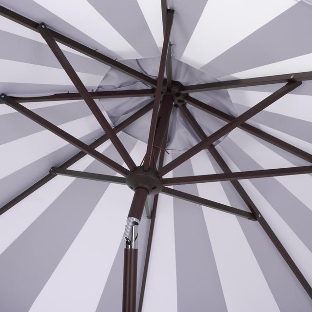 2020s Meze 9 Ft Crank Umbrella, Black Cabana Stripe/Brown Pole For Sale - Image 5 of 9