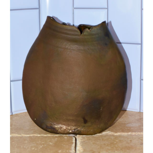 1970s Raku Fired Studio Pottery Decorative Art Vessel Organic Modern Earthenware For Sale - Image 4 of 7