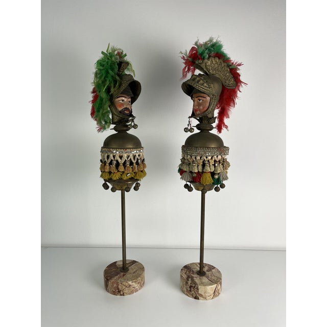 Sicilian Paladin Heads with Marble Bases, 1940s, Set of 2 For Sale - Image 4 of 18