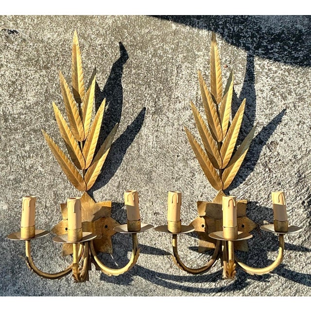Vintage Regency Gilt Leaf Sconce - A Pair For Sale - Image 9 of 18