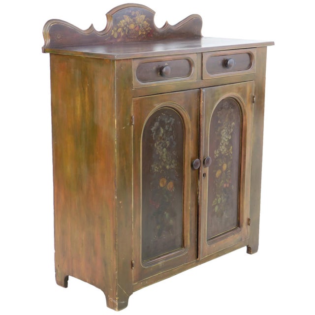 Antique Country Fancy Painted Jelly Cupboard With Arch Paneled Doors