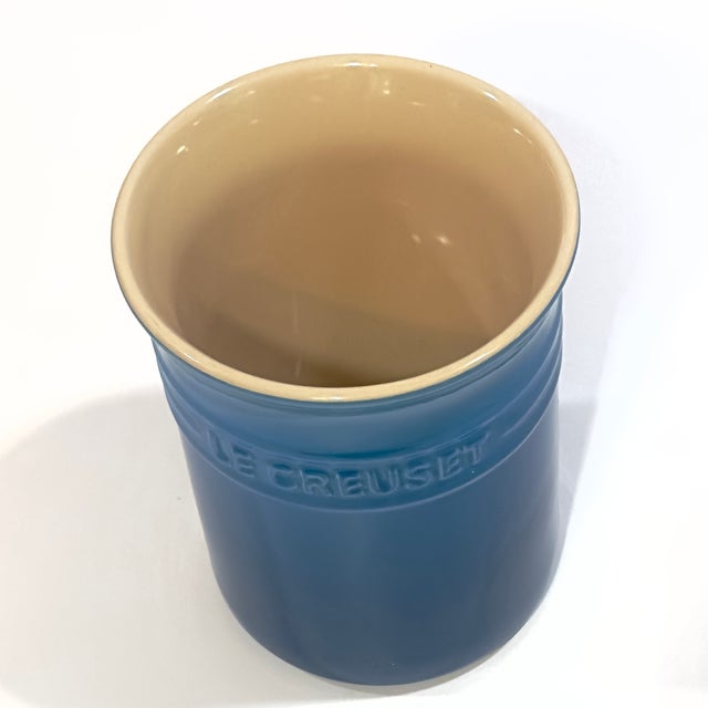 French Provincial Le Creuset 1 Liter Deep Teal Ombré Stoneware Utensil Crock - Out of Production For Sale - Image 3 of 9