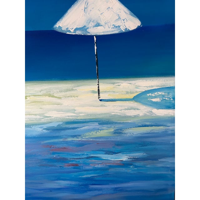 Nautical "White Umbrella" Double Canvas Painting, a Pair For Sale - Image 3 of 10
