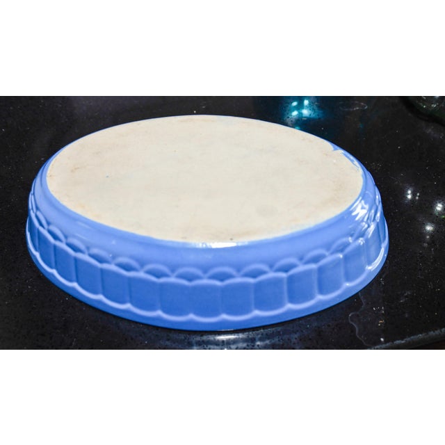 Vintage French Blue & White Oval Ceramic Baking Dish | Embossed Scallop Pattern | 11" Stoneware Baker | French Pottery | Farmhouse Quiche For Sale In Washington DC - Image 6 of 9