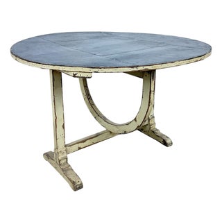 Antique Rustic Bistro French Folding Wine Table with Metal Top, 1890s For Sale