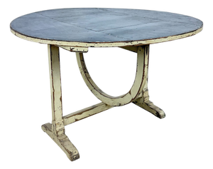 Antique Rustic Bistro French Folding Wine Table with Metal Top, 1890s