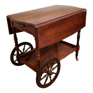 Vintage American Solid Cherry Bar Tea Serving Cart For Sale