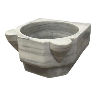 Vintage Rustic Hand-Carved Hexagonal Marble Sink Basin For Sale