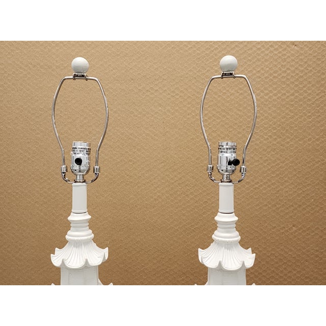 White White Pagoda Chinoiserie Style Table Lamps - A Pair For Sale - Image 8 of 12