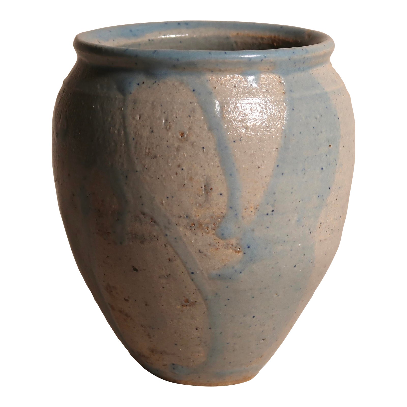 Vintage Signed Artisan Thrown Studio Pottery Vase With Blue Drip Glaze ...