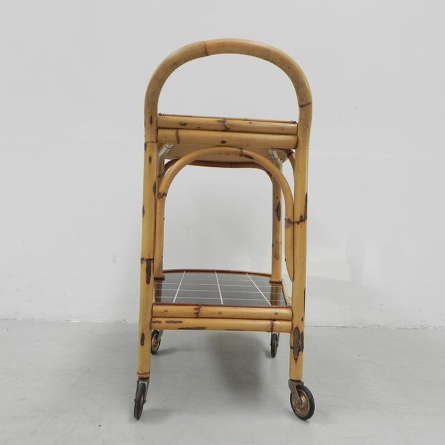 Bamboo Serving Trolley on Castors, 1950s For Sale - Image 18 of 18