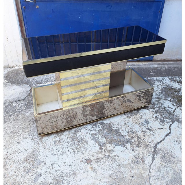 Mid-Century Modern Bar Cabinet in Wood, Brass and Mirrored Glass from Stilglass Donati, Italy, 1970s For Sale - Image 3 of 18