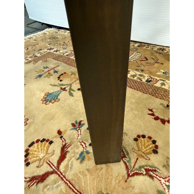 Walnut Wood + Brass Side Table, 30 Inch Round For Sale - Image 12 of 12