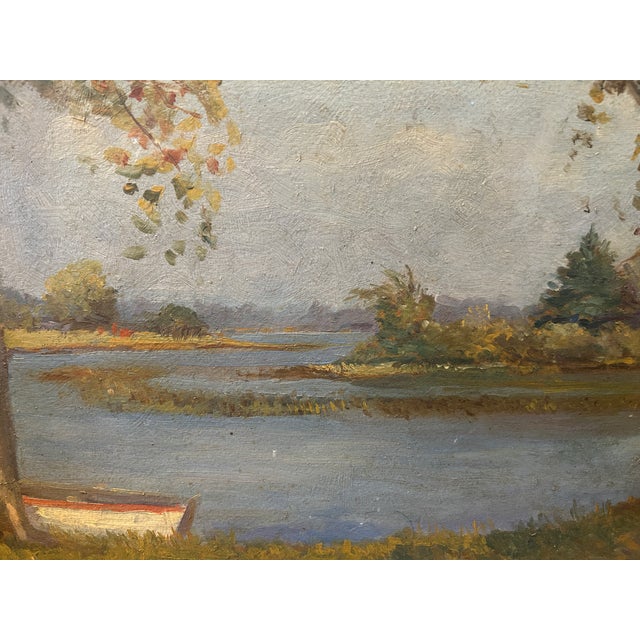 C. 1930s Impressionist Painting of Boat on Lake For Sale - Image 4 of 6
