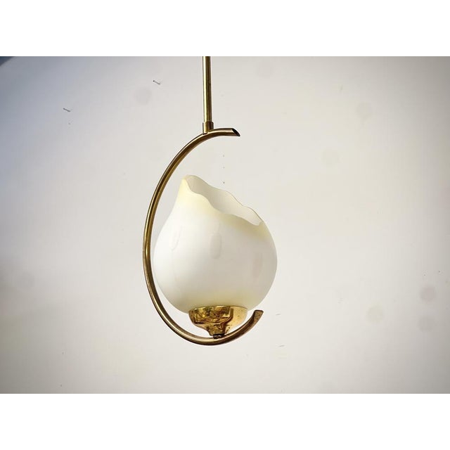 Gold Mid-Century Modern Opaline Glass and Brass Pendant, Sweden, 1950s For Sale - Image 8 of 11