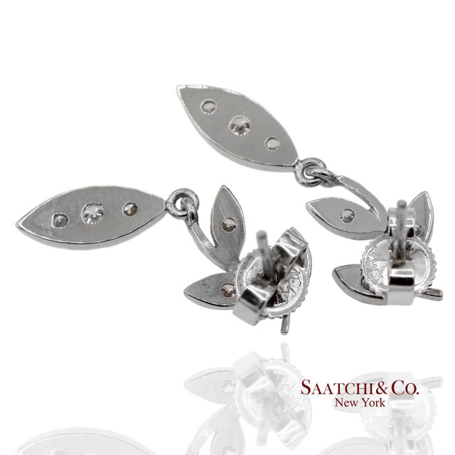 18k 750 Solid White Gold Marquise Shape Natural Diamond Leaf Drop Earrings, A Pair For Sale - Image 4 of 9