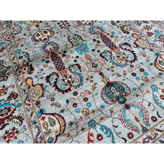 Green Sage Green Sultanabad Hand-Knotted Wool Rug - 6x8 For Sale - Image 8 of 13