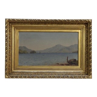 Antique Oil on Canvas Painting of a Lake Scene Attr. David Johnson C1890 For Sale