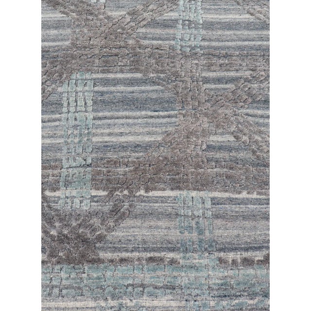 Modern Abstract Area Rug With Contemporary Design in Blue, Grey, and Taupe For Sale - Image 9 of 12