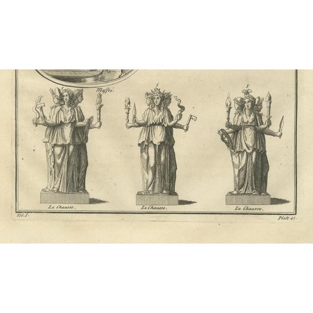Paper Bernard de Montfaucon, Roman Goddess Statues and Reliefs, 1721, Copper Engraving on Paper For Sale - Image 7 of 9