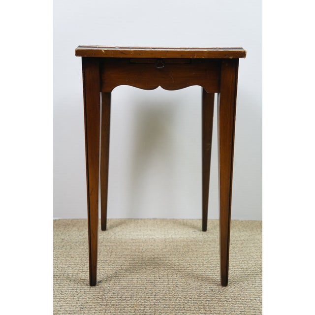 Mid 20th Century Walnut Floral Rose Tea Side Table W Pull Out Tray 19" For Sale - Image 4 of 18