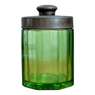 Vintage Octagonal Green Glass Canister For Sale