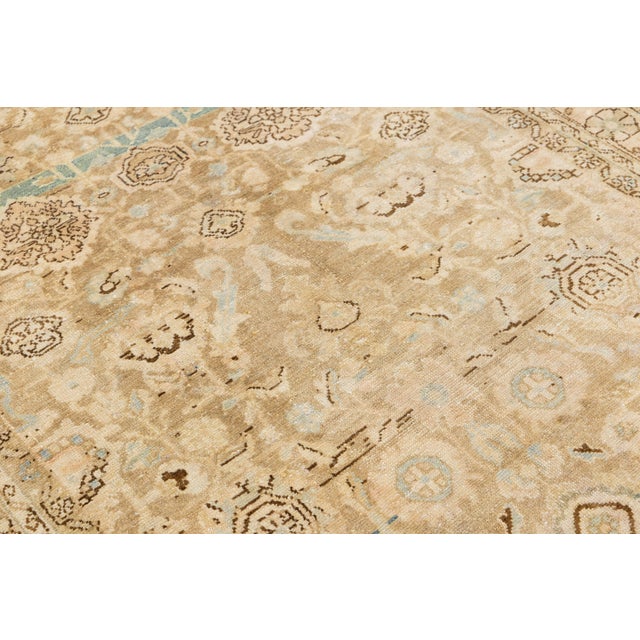 Vintage Hand-Knot Neutral Oushak Area Rug With Soft Sky Blue Accents For Sale - Image 9 of 9