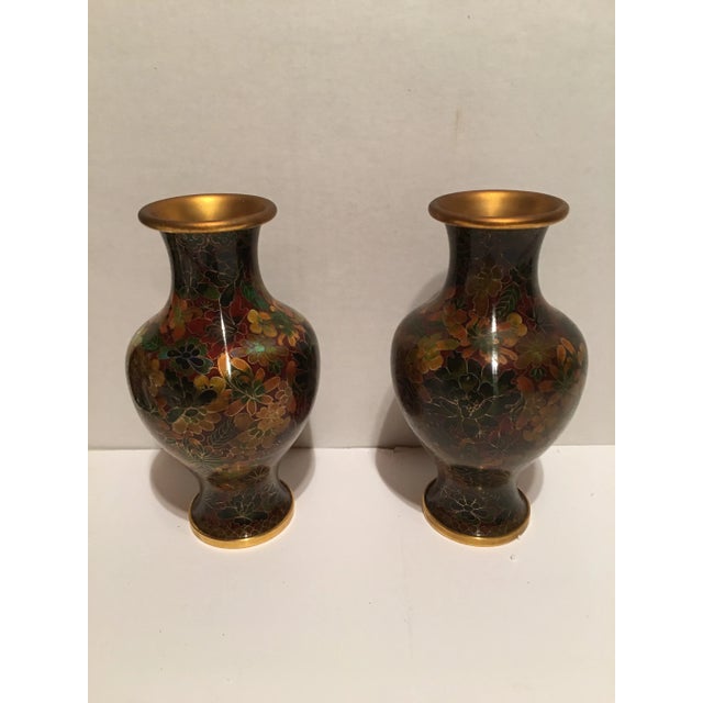 Metal 1950s Cloisonné Vases - a Pair For Sale - Image 7 of 7