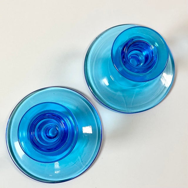 1940s Art Deco Boho Chic Hollywood Regency Depression Era Pressed Glass Candle Holders - A Pair For Sale - Image 13 of 13