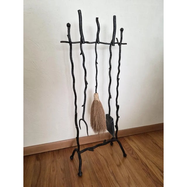 This vintage fireplace set is a unique and rare find. A fine example of functional artwork! This set all hand forged iron,...