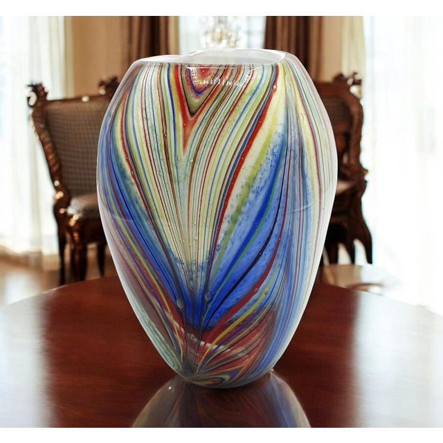 Murano Multicolor Striped Cased Glass Vase, 1960s For Sale - Image 9 of 18