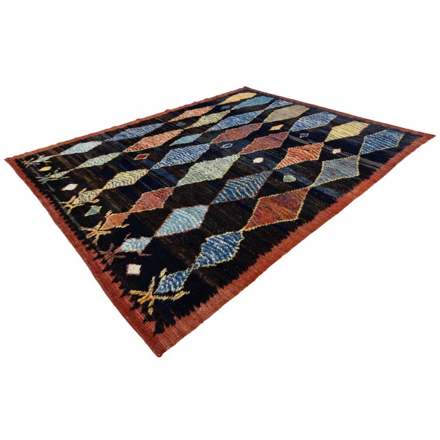 Modern Moroccan Style Hand-Knotted Wool Area Rug With Geometric Diamond Motif For Sale - Image 12 of 12