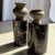 Small side table in black petrified wood with beige streaks. Petrified wood is a fossilized wood (from the same family as...