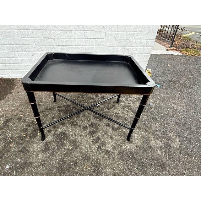 Chinoiserie Vintage English Chinoiserie Paper Marche Style Tray Table or Coffee Table For Sale - Image 3 of 13